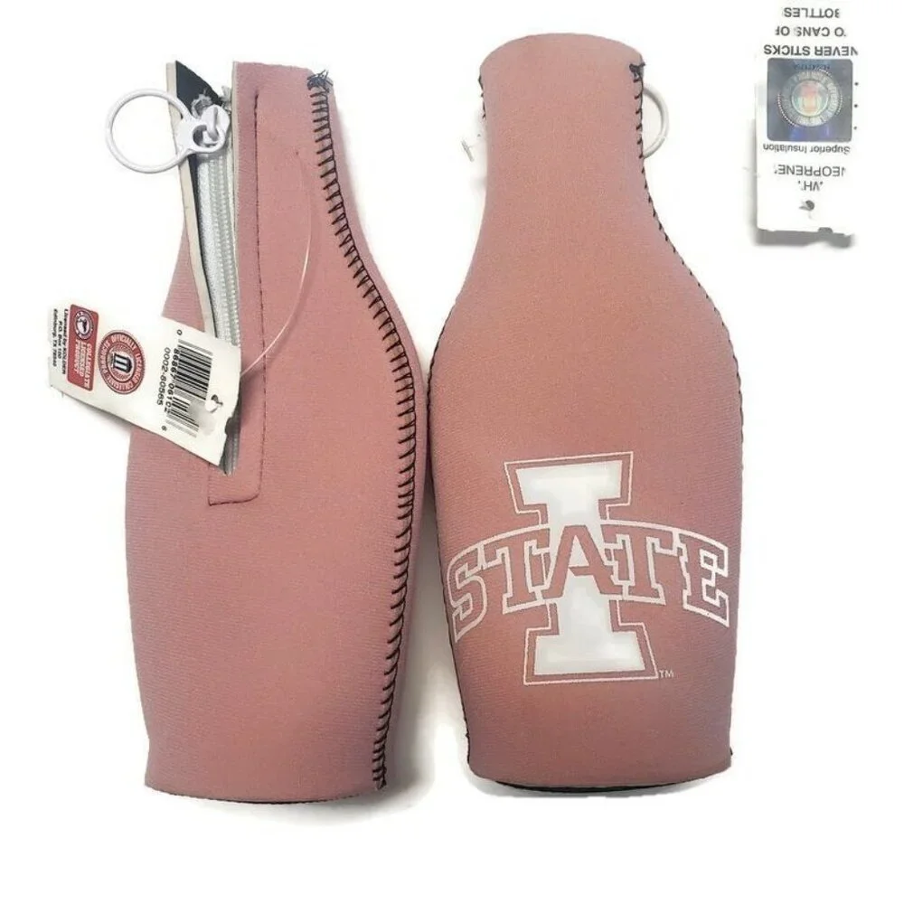 NCAA Iowa State Cyclones Beer Bottle Coolers Lot of 2 Zipper Neoprene 2 Sided